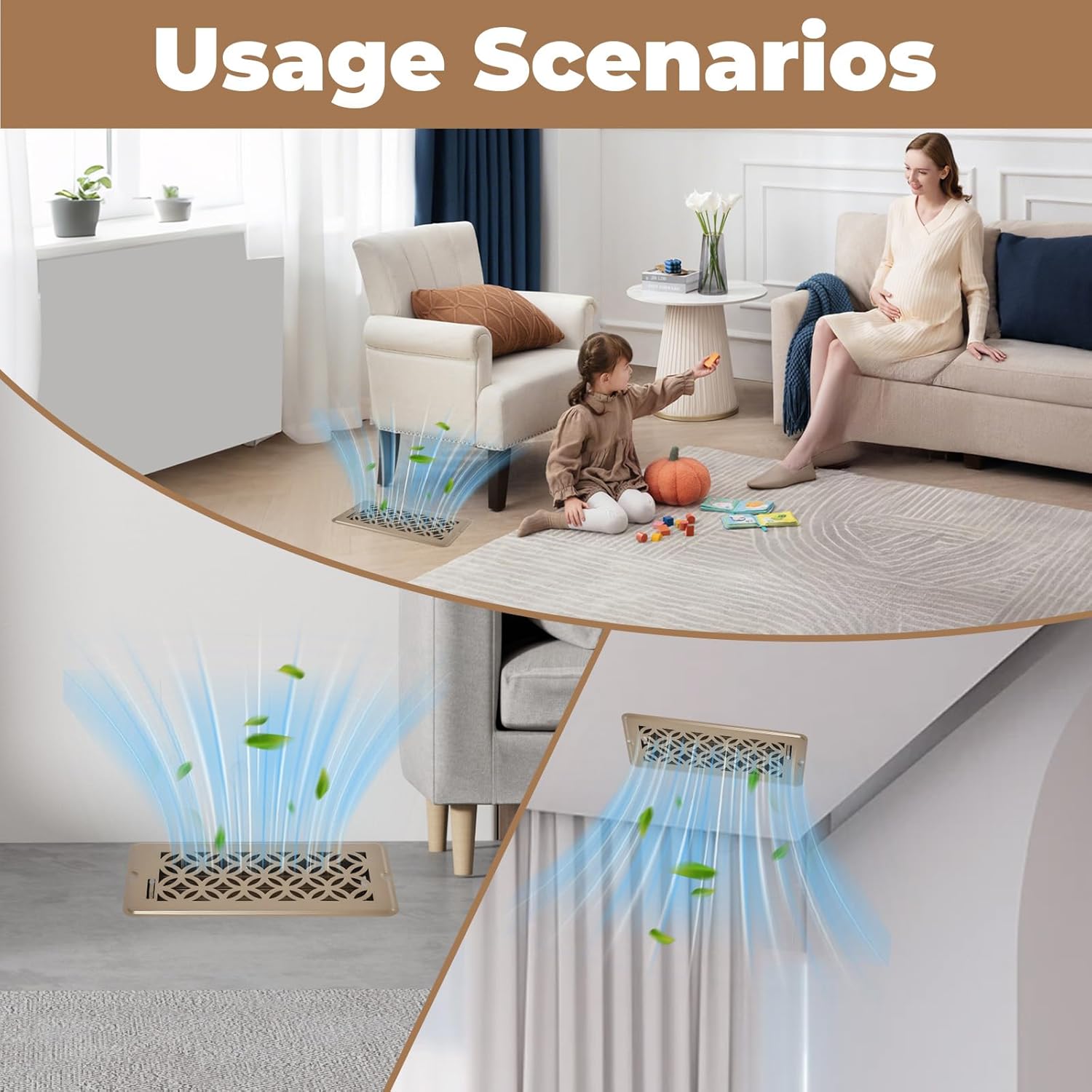 Floor Register 4x10,8 Pack,Brown Floor Vent Covers for Home Floor,Sidewall,Ceiling,Heavy Duty Metal Hot Air Vent Covers with Rust-Proof Finish for Home Heater Floor Vent Grilles and Vents(Brown-8pack)