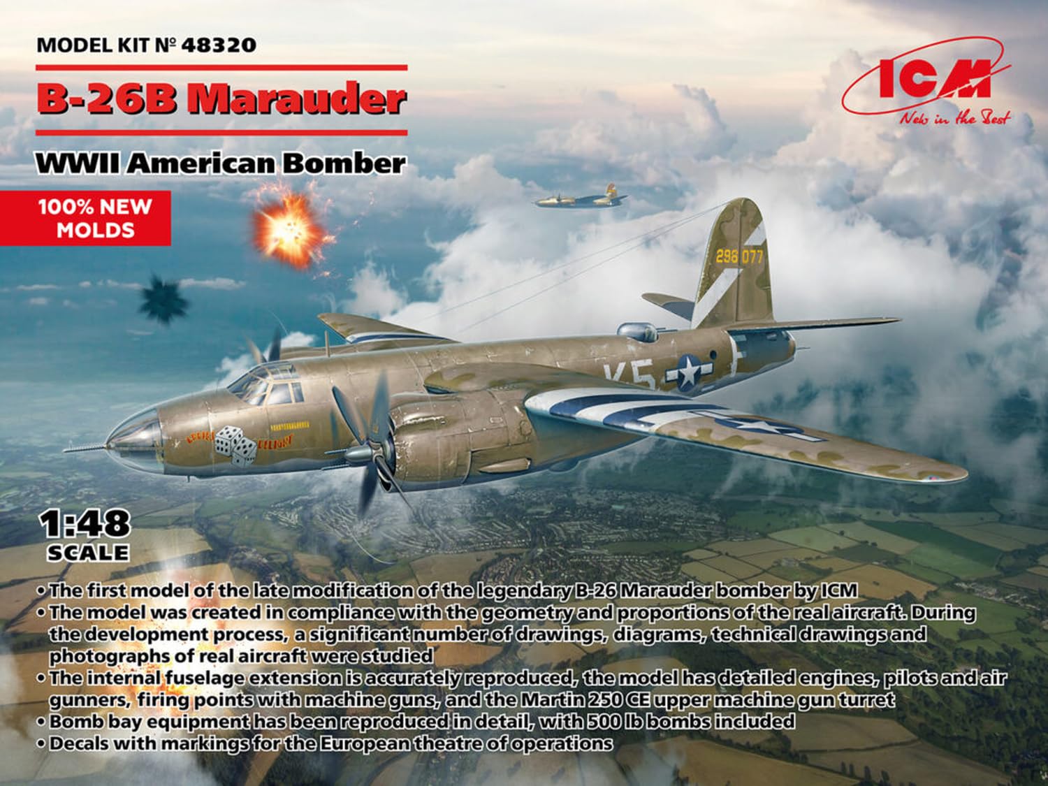 hdfh ICM 1:48 B-26B Marauder, WWII American Bomber, Model kit, ICM48320 Noir