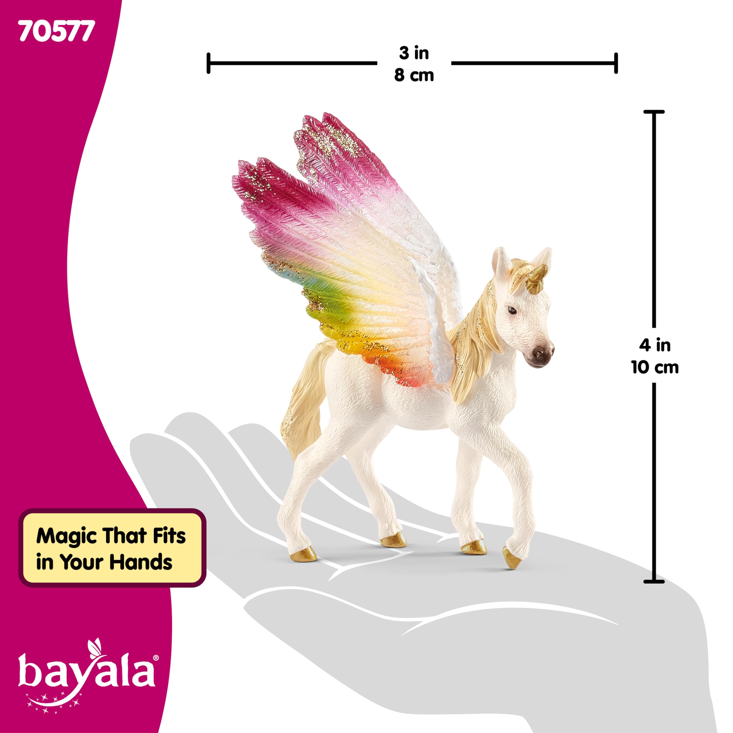 schleich BAYALA | Skrzydlate Źrebię Tęczowego Jednorożca 70577 | szczegółowa figurka kolekcjonerska | magiczny prezent dla dziewczynek i chłopców | zabawka od 5 lat | 8 x 5 x 10 cm