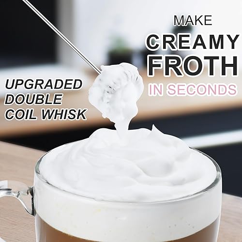 Miniatura 4 de Espumador de leche de doble batidor, batidora eléctrica de mano, mezclador de bebidas con agitador de acero inoxidable de grado alimenticio