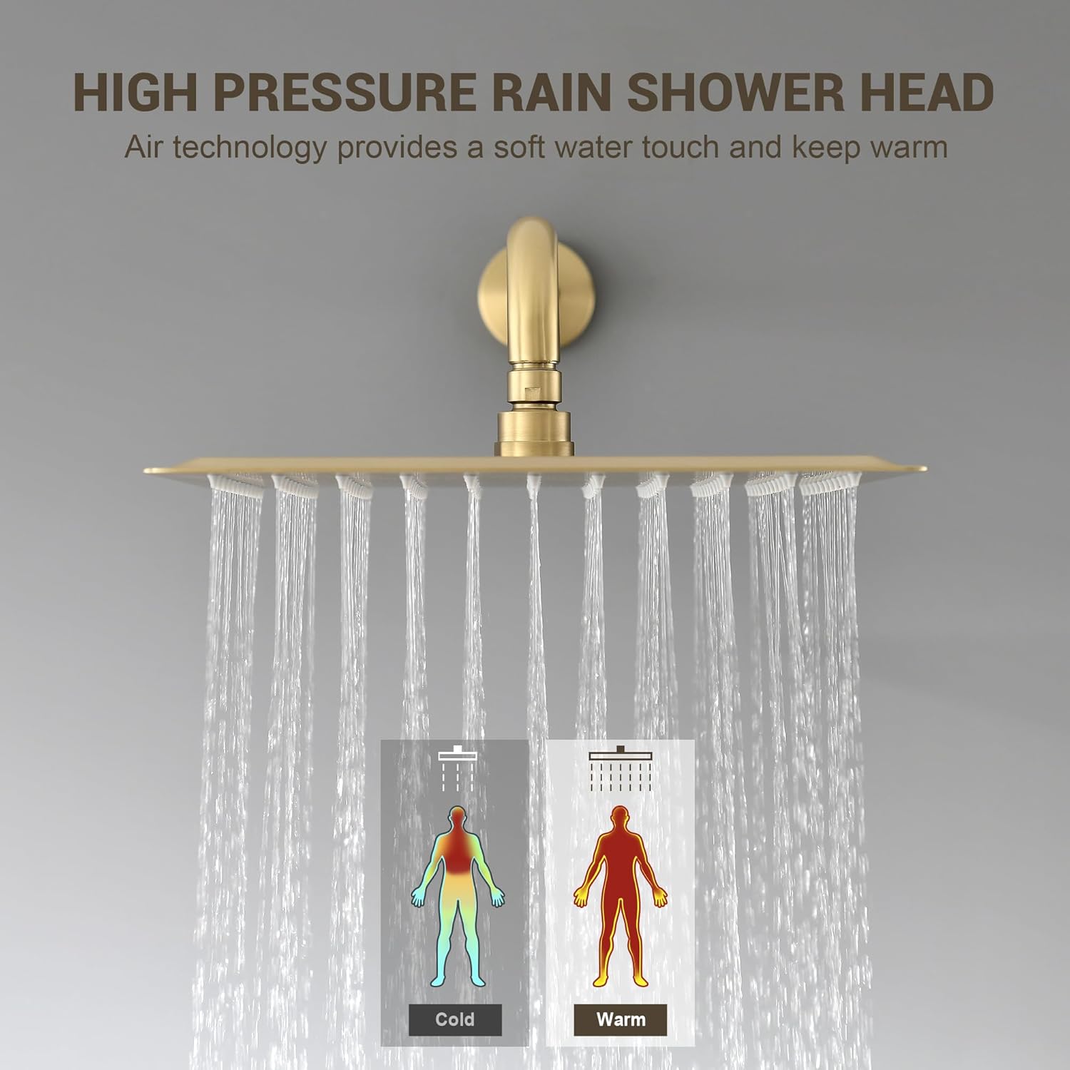 Shower Faucet Set - 12 inches Rain Shower System with 6 Function Handheld Shower Head Rough in Pressure Balance Valve Kit - Stainless Steel Bathroom Shower Kit Complete Brushed Gold