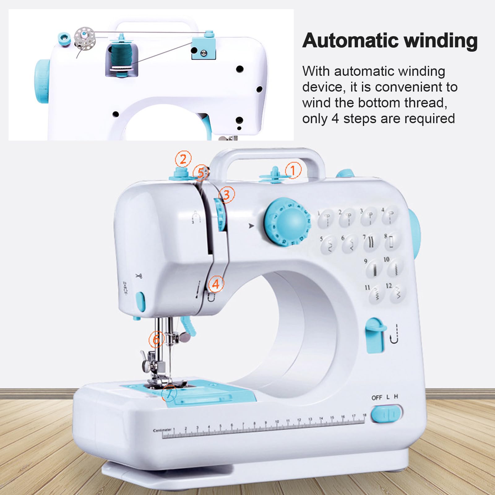 505 Macchina da Cucire Elettrica Portatile con 12 Punti Regolabili, Mini Macchina da Cucire per Principianti e Bambini, Cucitrice Portatile per Creativo, Professionale, Braccio Libero (Blu)