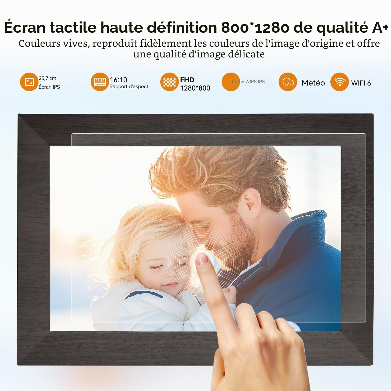 Cadre Photo Numérique 10 Pouces, WiFi intégré en mémoire de 32 Go, Cadre électronique avec écran Tactile IPS, Rotation Automatique, Partage Facile de Photos ou de vidéos Via Application