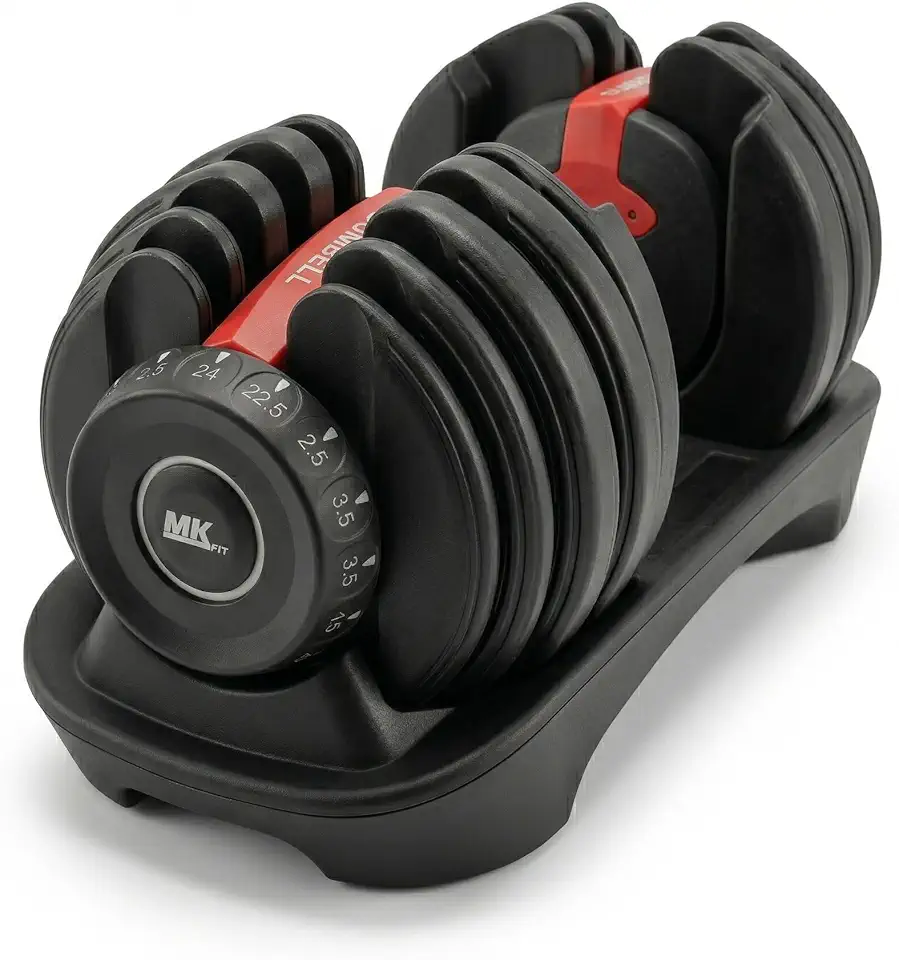 Halter Ajustável Até 24kg MKFIT Dumbbell Profissional com Anilhas, Barra e Travas de Segurança, Peso Regulável para Musculação, Treino em Casa, Academia, Fitness, Alta Durabilidade