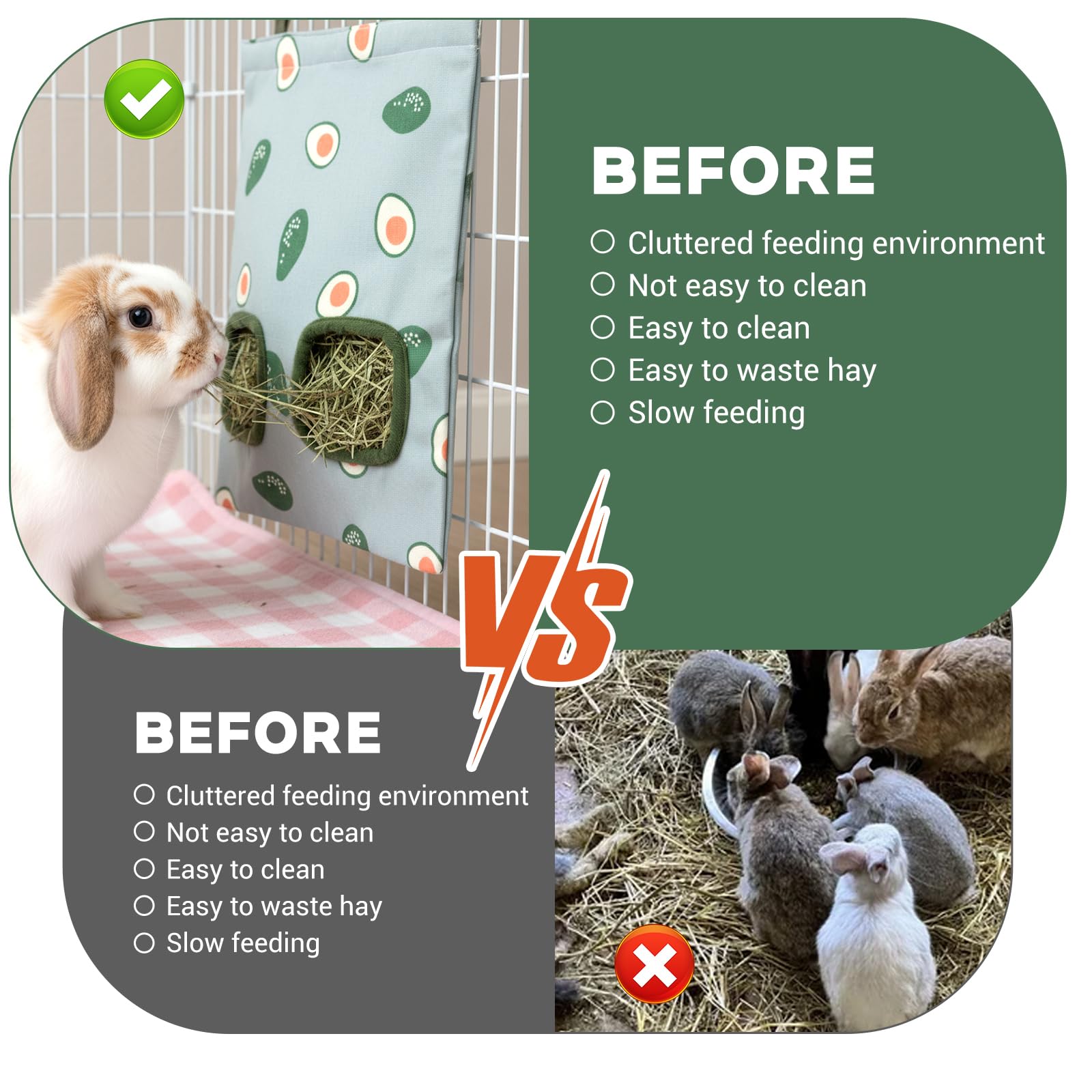 3 Pack Hay Bag for Rabbits, 2-Hole Hanging Rabbit Hay Feeder Bag, Guinea Pig Hays Feeder for Small Pets Rabbits, Chinchillas, Hamsters - image 4