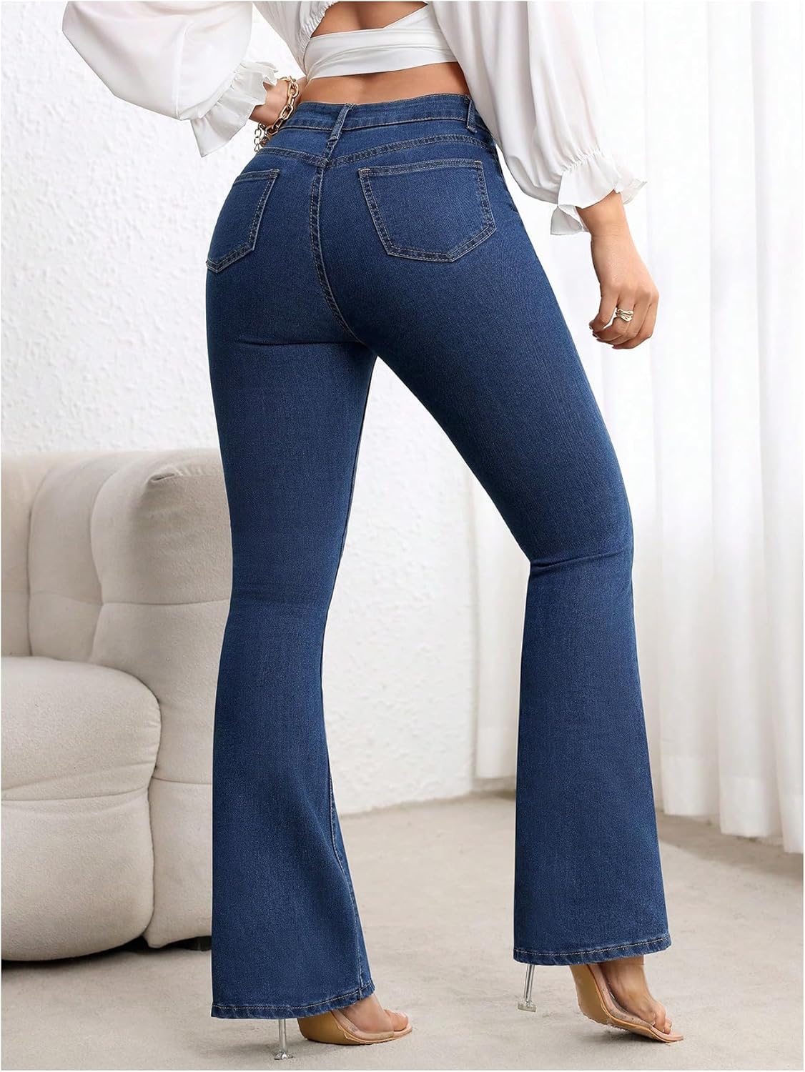 SOLY HUX Women's Flared Jeans High Waisted Bell Bottom Bootcut Long Denim Pants with Pocket - Image 2