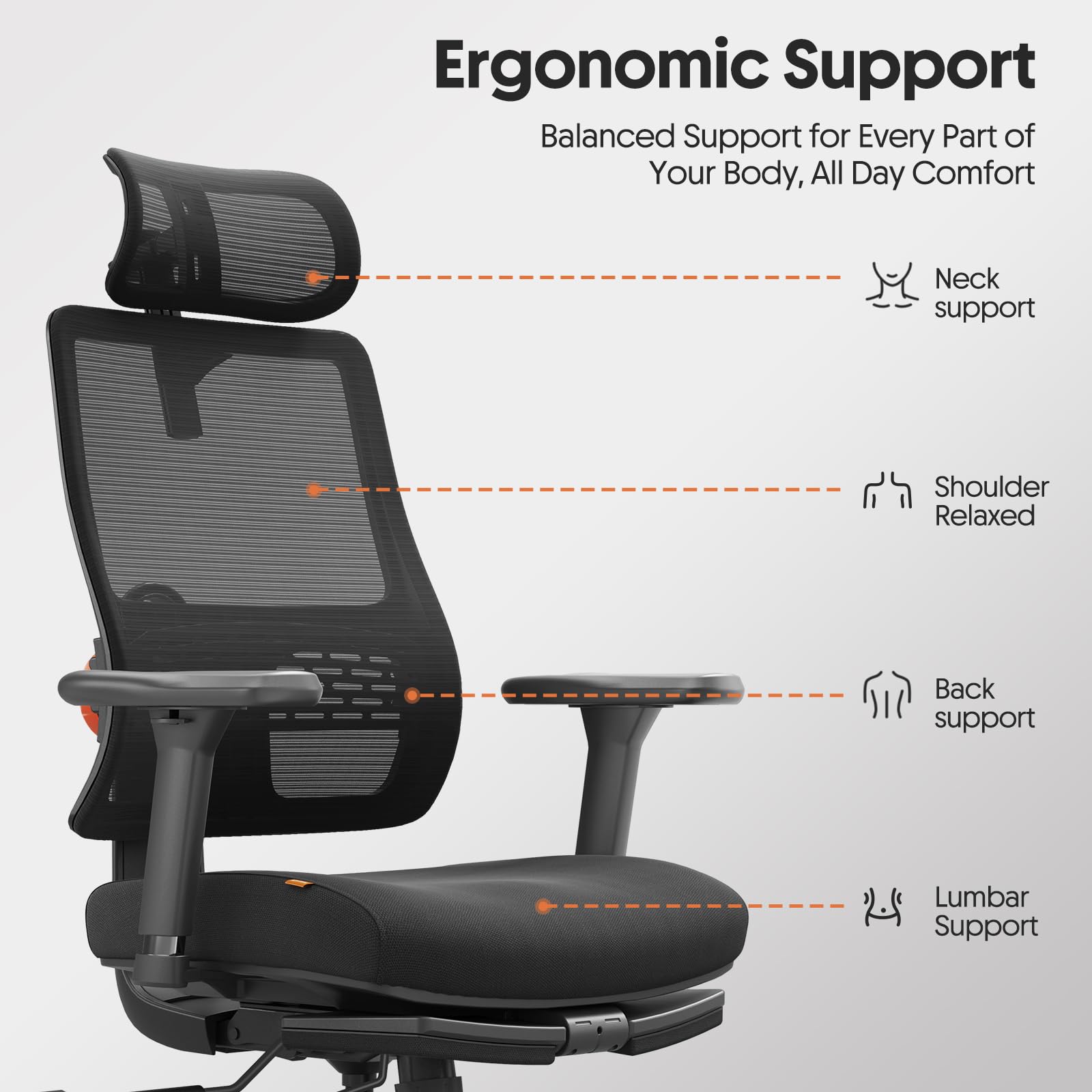 Newtral MagicH-BPro Sedia ergonomica con poggiapiedi – Sedia da scrivania con schienale alto e supporto lombare adattabile e poggiatesta auto following, braccioli 4D, profondità seduta regolabile e