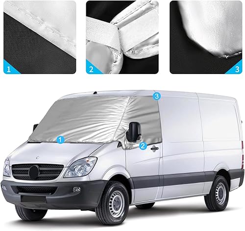 Miniatura 4 de Cubierta plateada de ajuste personalizado para parabrisas compatible con Crafter Mercedes Benz Sprinter Cargo Van 2007-2019 para bloqueo de