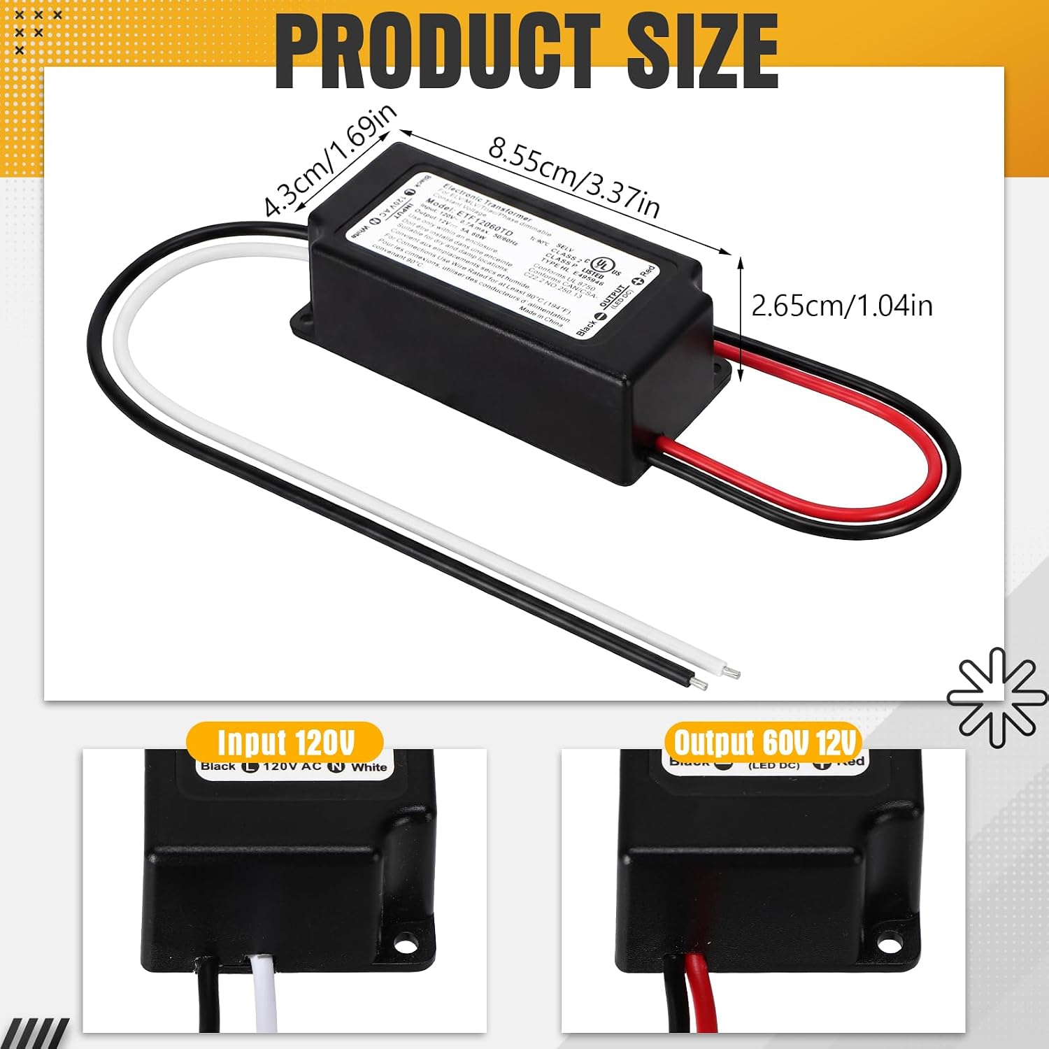 2 Pcs 12V 60W Dimmable LED Driver Ul Listed Triac ELV/MLV LED Transformer Compatible with Lutron & leviton Switches AC to DC Power Supply for Light Strips Halogen Bulb Indoor Outdoor Use
