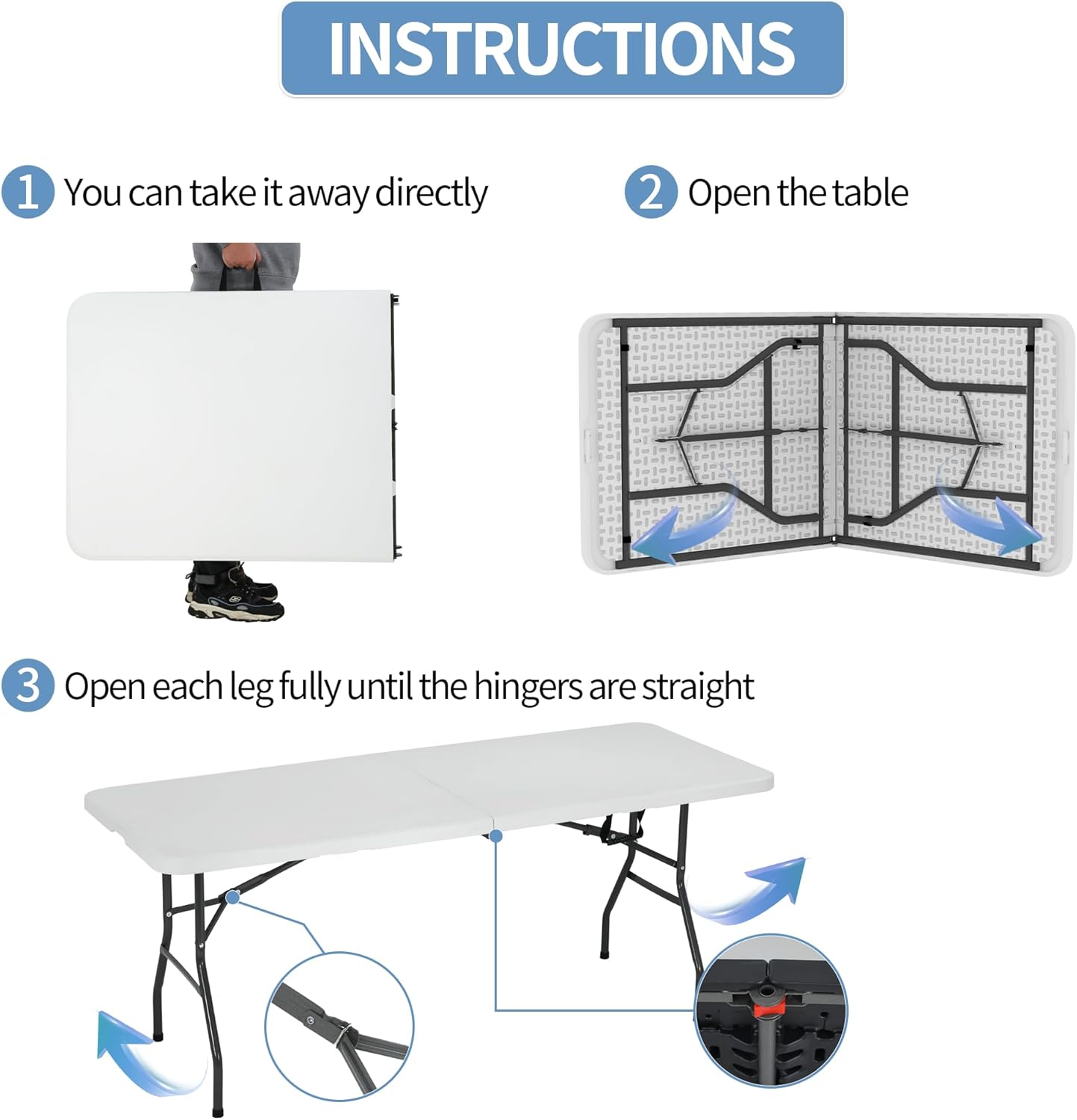 HKLGorg 6 Ft Heavy Duty Working Indoor Outdoor Plastic Folding Utility Party Dining Table Easy to Assemble with Lock Function White, 70.9 x 29.1 x 29.1 inches (White, 6 FT)