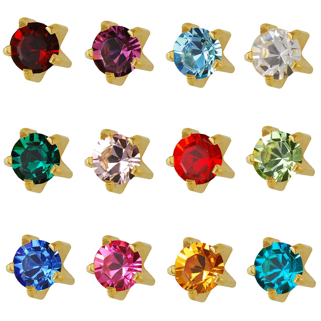4MM Assorted January – December Birthstone Gold Plated Piercing Ear Stud (12 Pair) | Ideal for every day wear (B09779WLT6) Amazon Price History, Amazon Price Tracker