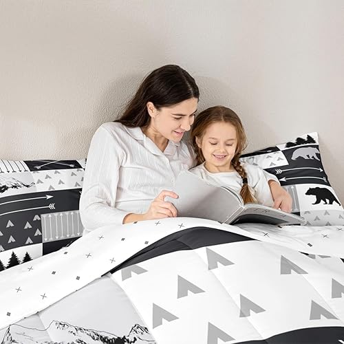 Miniatura 6 de Feelyou Juego de edredón con estampado de oso para niñas y niños, juego de edredón de animales de oso de dibujos animados, tamaño Queen, juego de