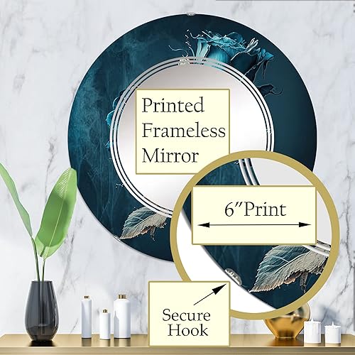 Miniatura 3 de Rosa azul y blanco II - Espejo de tocador, espejos de baño, espejos de pared para sala de estar, dormitorio, espejo redondo - Grande 24 x 24 pies,