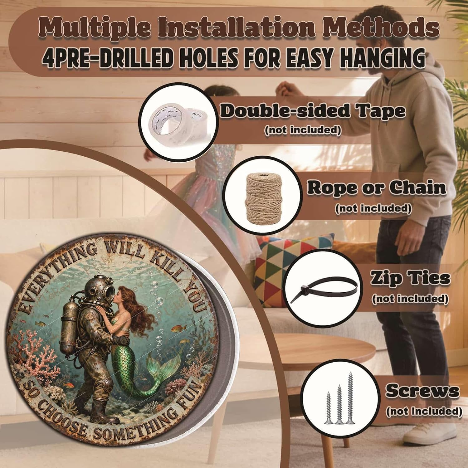 Mermaid Metal Sign Everything Will Kill You So Choose Something Fun Signs Mermaid Bathroom Decor For Home Kitchen Bedroom Tin Posters 12x12 Inch image 4