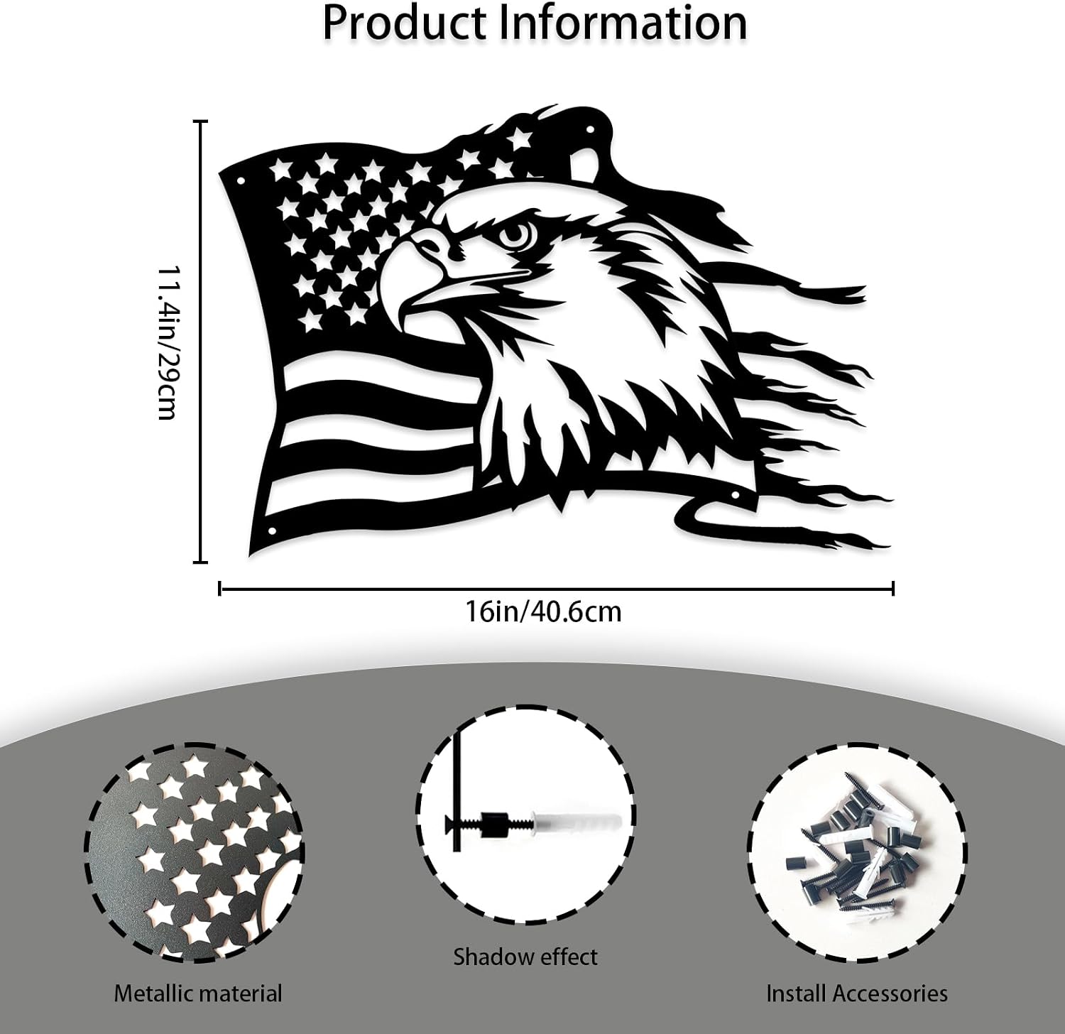 American Flag Wall Decor American Bald Eagle Metal Wall Art for Fourth of July Independence Day Patriotic Decoration for Outdoor Garage Patio Living Room Father's Day Present. (16 in x 11.4 in)
