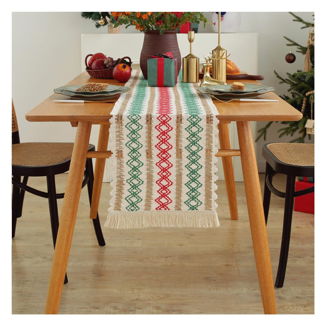 NIUSABOU Kitchen Dining TableDecoration, Boho Christmas Table Runner Multicolor 30x50-300cm(A,30x160cm(11.8x62.9in))