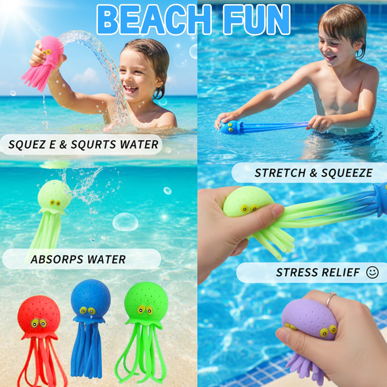 4 Pezzi Giocattolo Medusa ad Acqua, Giocattolo Fidget Morbido Galleggiante per Bagnetto, Giocattolos Divertente per Piscina, Regalo di Vacanze Estive per Bambini
