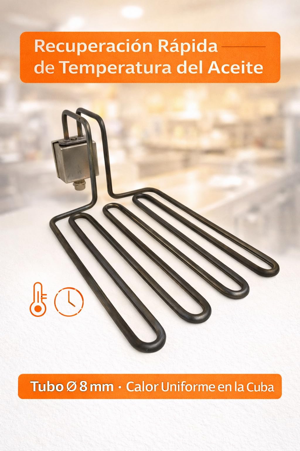 RO Linea Blanca ® Resistencia Freidora 3500W 230V con Caja Conexión Tipo Enchufe Repuesto Inmersión Compatible con Jemi J6 N10 Serie 600 Medidas 355x195mm Tubo 8mm Calentamiento Rápido Hostelería