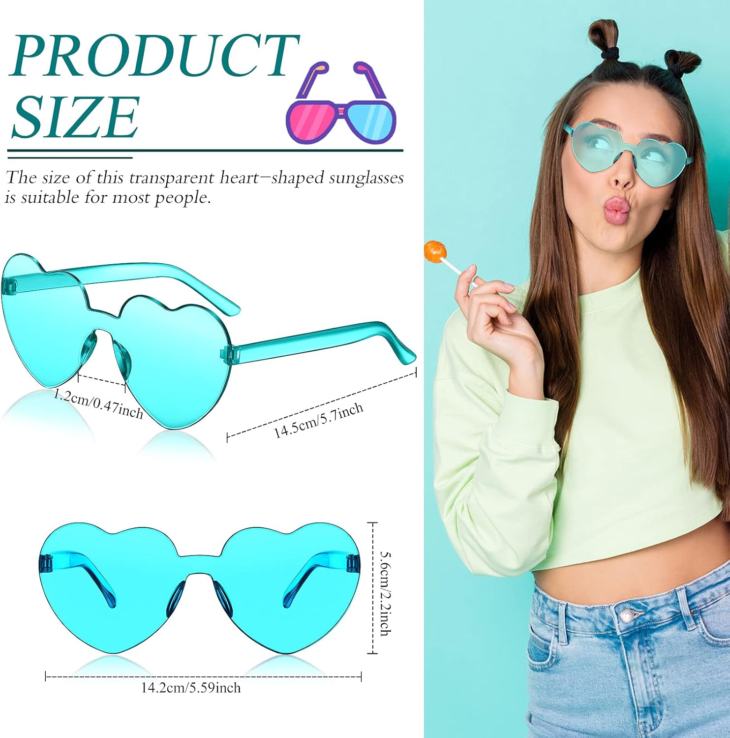 TOODOO 14 Pairs Heart Shaped Sunglasses for Women Rimless Heart Sunglasses Bulk for Party Favors - Image 2