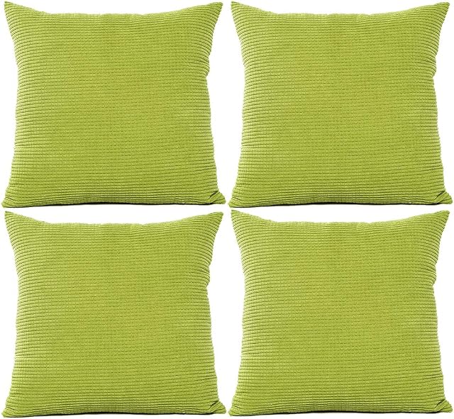 JOTOM Solid Color Corduroy Waist Throw Pillow Case Corn Kernels Soft Cushion Cover for Home Decorative Couch Sofa,45x45cm,Set of 4(Corn Kernels|Green)