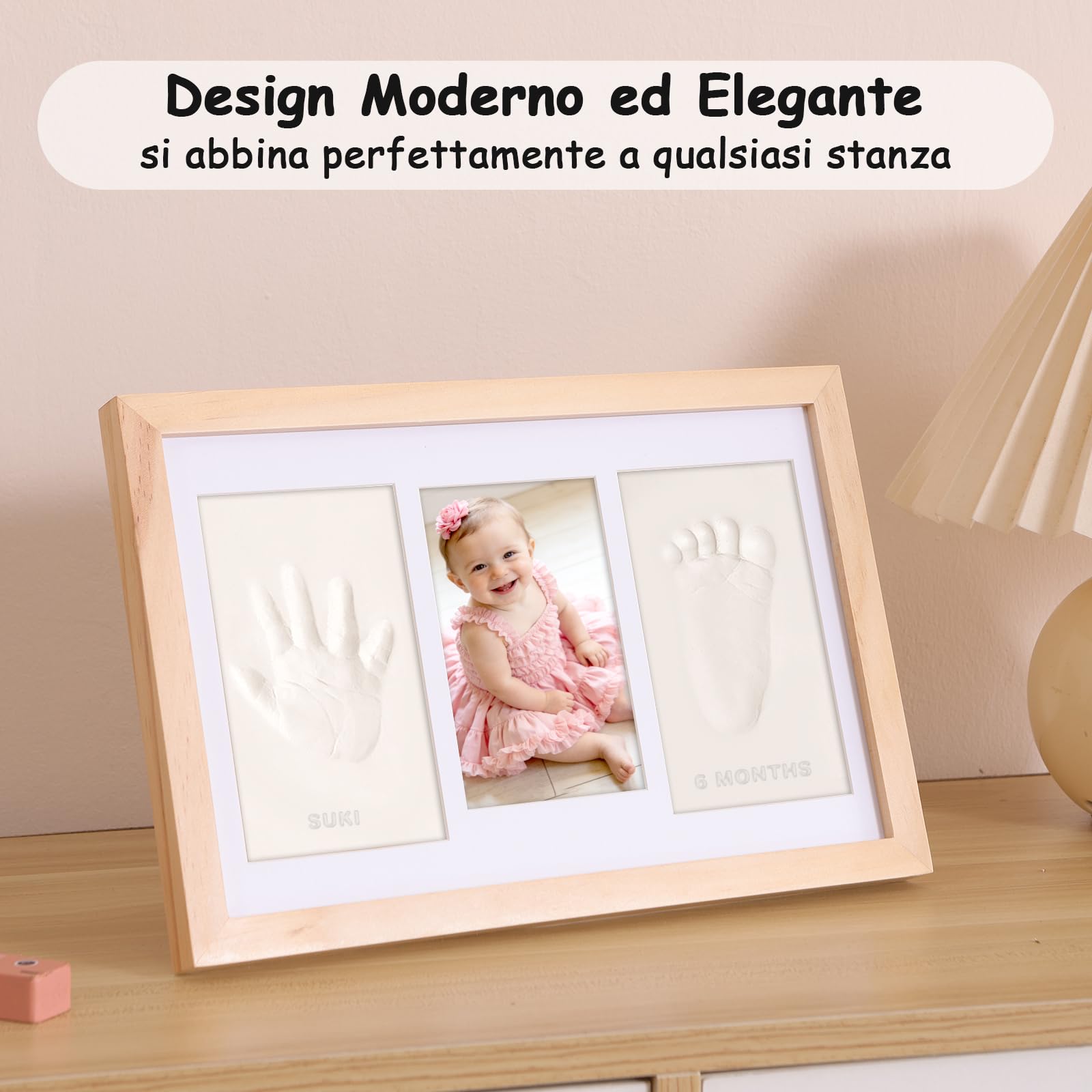Cornice Impronta Mani e Piedi Neonati con Argilla, Cornice Impronte Neonato Personalizzabile,Kit Impronte Neonato Ideale per Regalo Neonato Maschio e Regalo Neonata Femmina-Quercia