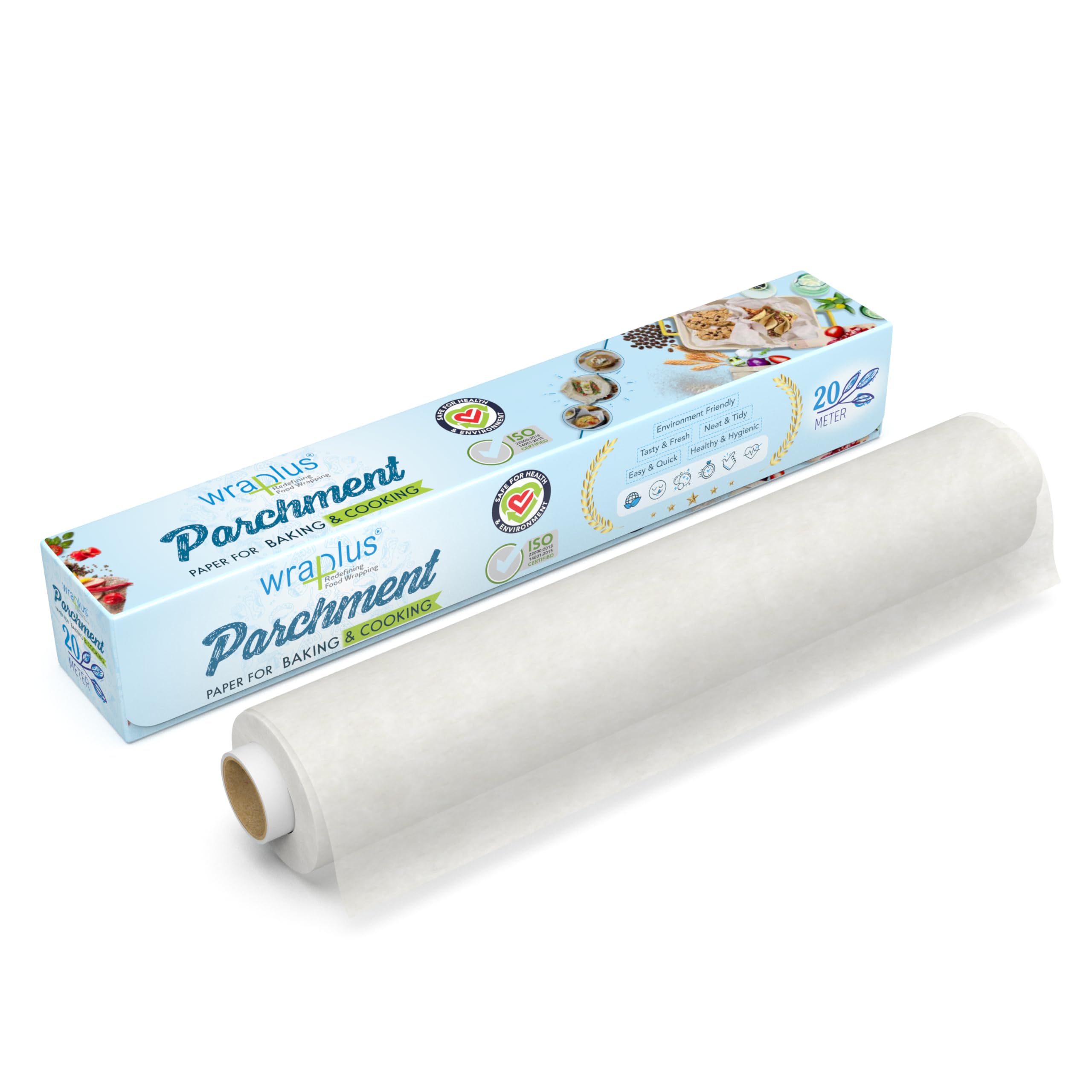 Wraplus White Parchment Paper for Cooking and Baking I Cooking Paper | Eco-Friendly & Wrapping Paper | Chemical Free Papers I Parchment Paper for Cake I Baking Papers Roll (20M Pack of 1)