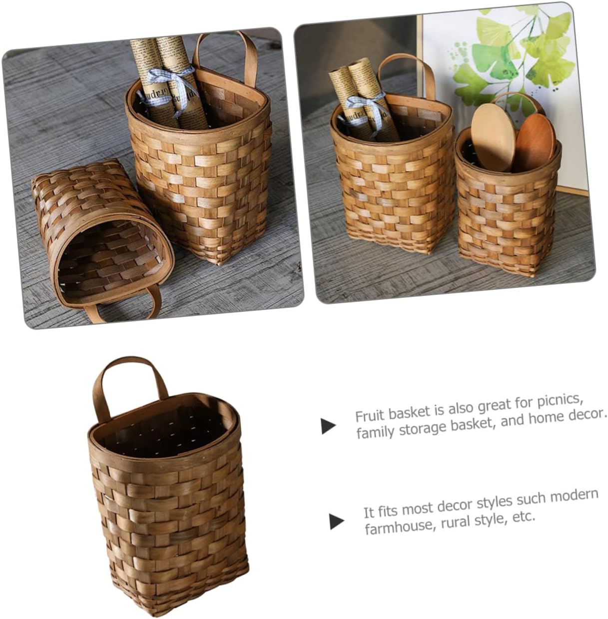 3pcs Hanging Storage Basket Woven Vegetable Baskets Wall for Kitchen Decor