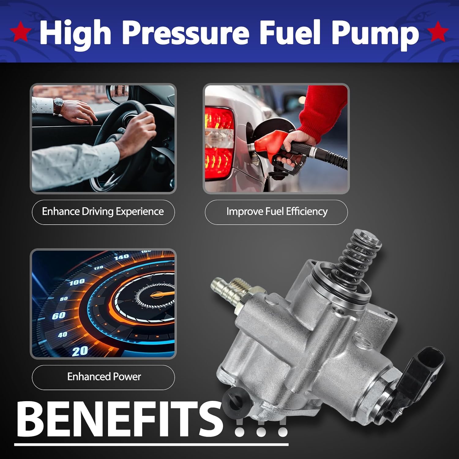 High Pressure Fuel Pump HM10012, 06F127025 Compatible with Audi A3/A4/RS4/S4/TT/TTS 2005-15, VW Eos/Golf R/GTI/Jetta/Passat 2006-13