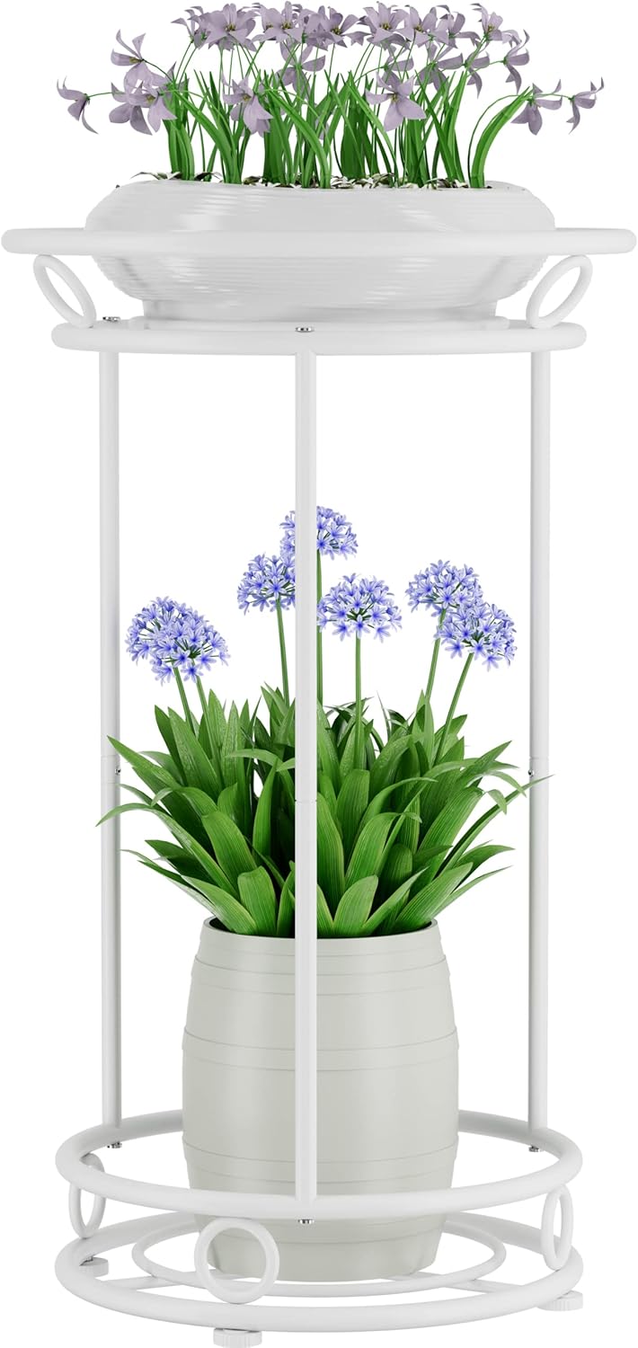 YIUKEA Plant Stand Indoor Outdoor - Metal Planter Holder Shelf Tall Tiered Flower Pot Display Organizer Rack for Garden, Patio, Living Room, Bathroom, Office (White)
