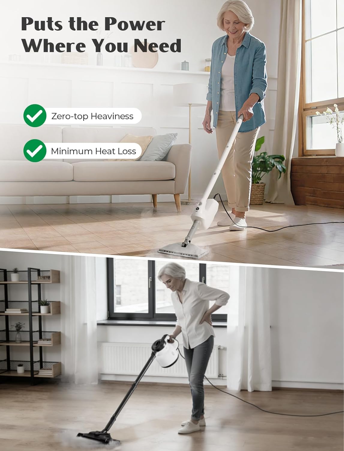 10-in-1 steam mop, detachable handheld steam cleaner, multi & up steamer for cleaning with 350ml tank,10s heat-up, 23ft cord, 248°f 1200w powerful floor steam mop for hardwood floors, grout, carpet pure white