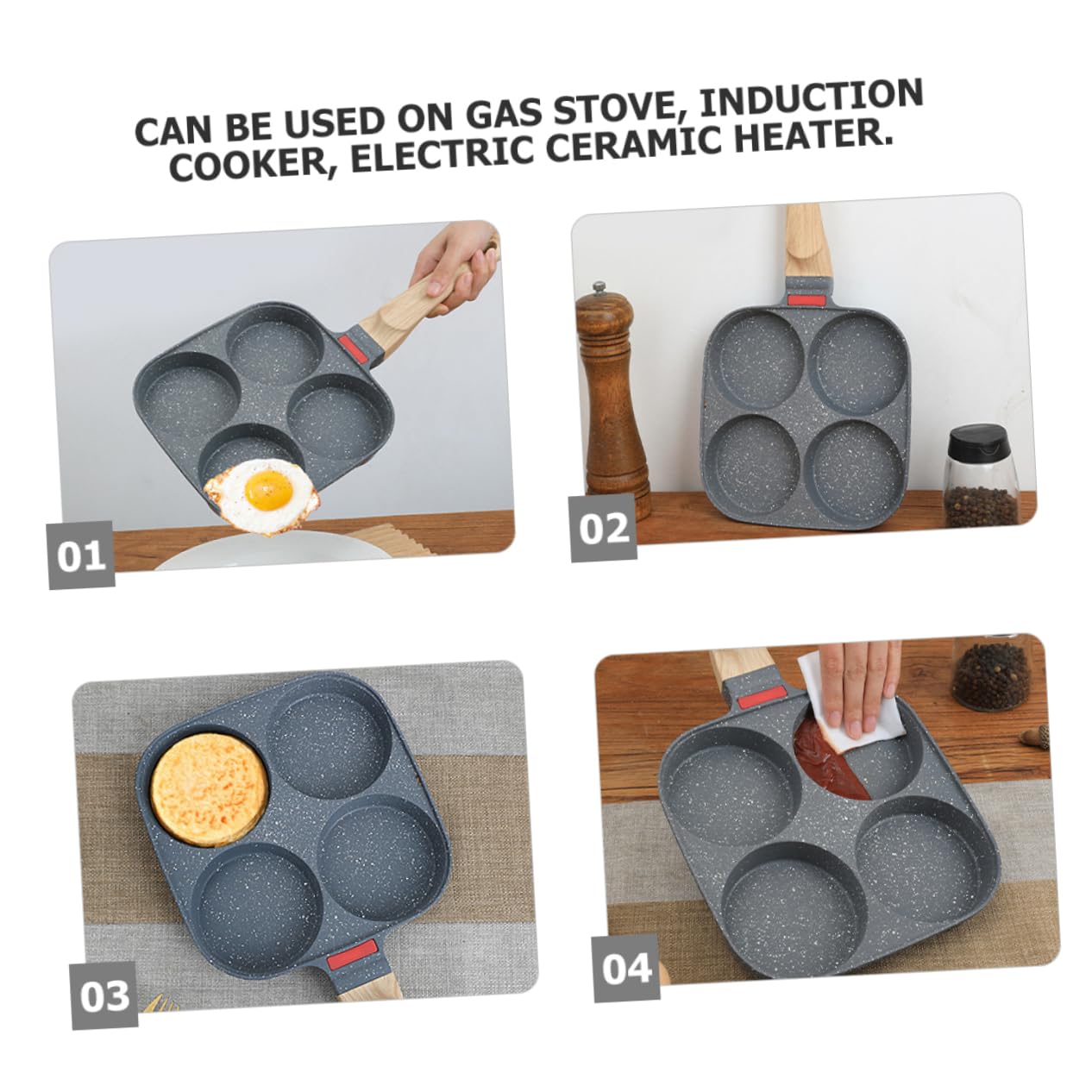 MAGICLULU Padella per Uova a 4 Fori Coperchio, in Lega di Alluminio, Fondo Sagomato, Antiaderente per Colazione e Hamburger in Cucina di Casa