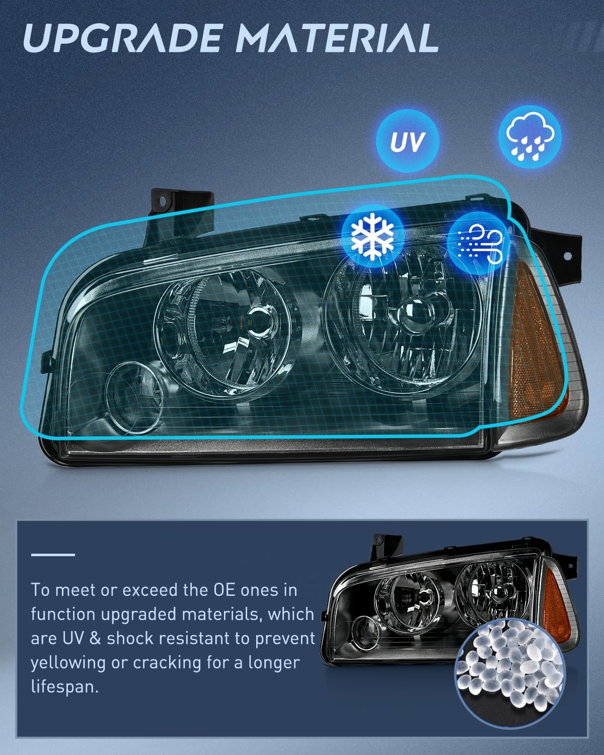 Nilight Headlight Assembly Compatible with 2006 2007 2008 2009 2010 Dodge Charger Smoke Housing Amber Reflector Clear Lens Headlights Replacement Bumper Lamp Set Driver and Passenger Side