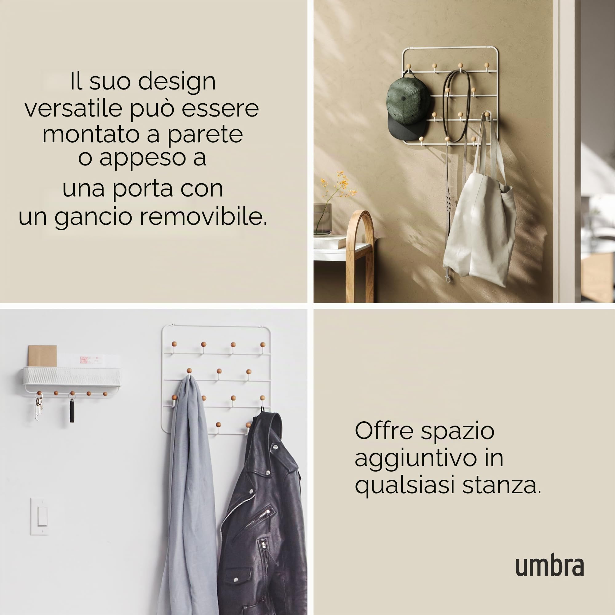 Umbra Estique Appendiabiti da porta multifunzione con 14 ganci, senza forare la porta, multi-organizer, appendiabiti da parete, bianco