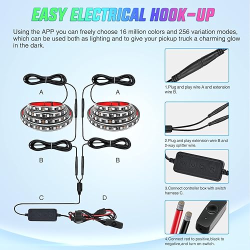 Miniatura 6 de Nilight Tira de Luz para Cama de Camión RGB-IC Barra LED para Pickup Multi Dream Color DIY Música Sincronizada con APP y Control Remoto RF 2PCS 60