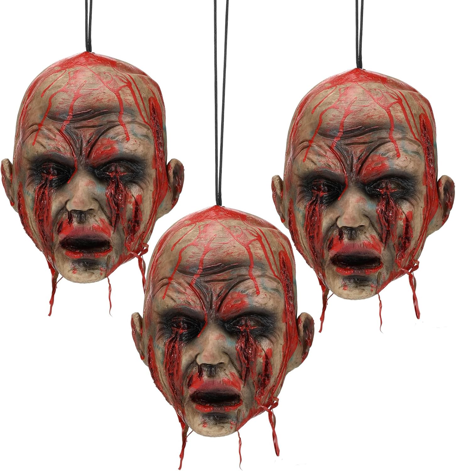 3 Pcs Halloween Severed Head Props - Hanging Bloody Zombie Head Decorations Scary Decapitated Latex Heads for Outdoor Indoor Haunted Houses Halloween Party Decor