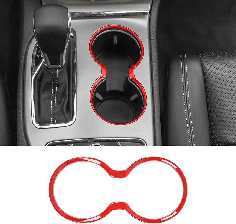 Moldura de acabamento para porta-copos dianteiro Jimen compatível com Jeep Grand Cherokee 2011–2021 vermelha
