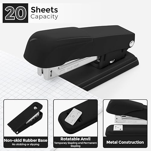 Miniatura 5 de SKYDUE Juego de suministros de oficina negros, accesorios de escritorio negros, grapadora, dispensador de cinta, tijeras, carpeta/clips de papel y