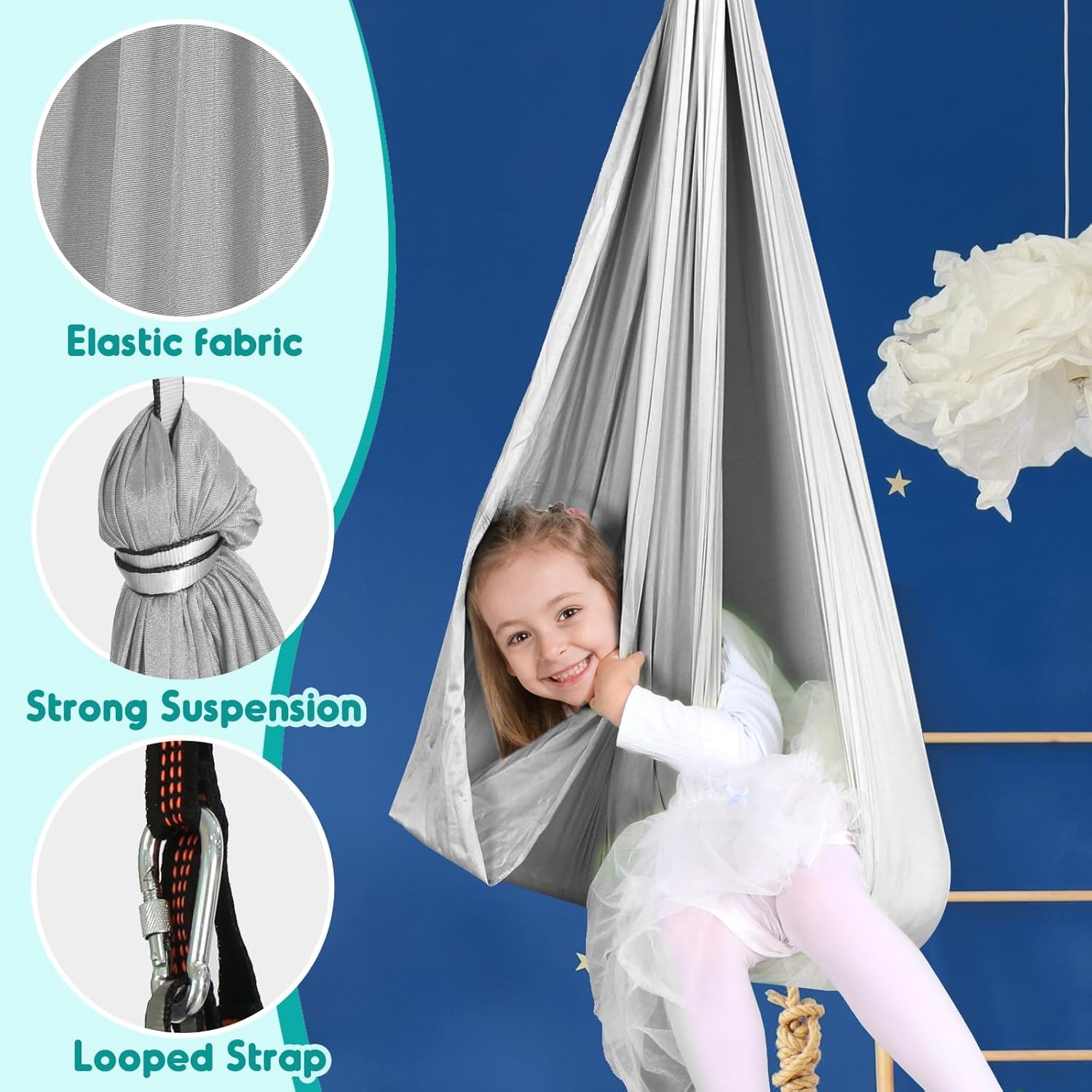 Chihee Sensory Swing Therapy Swing Hammock Indoor Outdoor for Kids, Hardware Included, Soft Breathable Nylon Cuddle Swing Joy Hammock for Child Adult with Autism, ADHD, Aspergers, Sensory Integration
