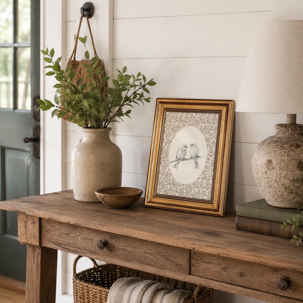 vineolect Vintage Gold Framed Birds Wall Art Rustic Sparrow Sketch Birds In Love On A Branch Nature Painting Antique Illustration Artwork for Living Room Bedroom Office 9''x11'' image 5