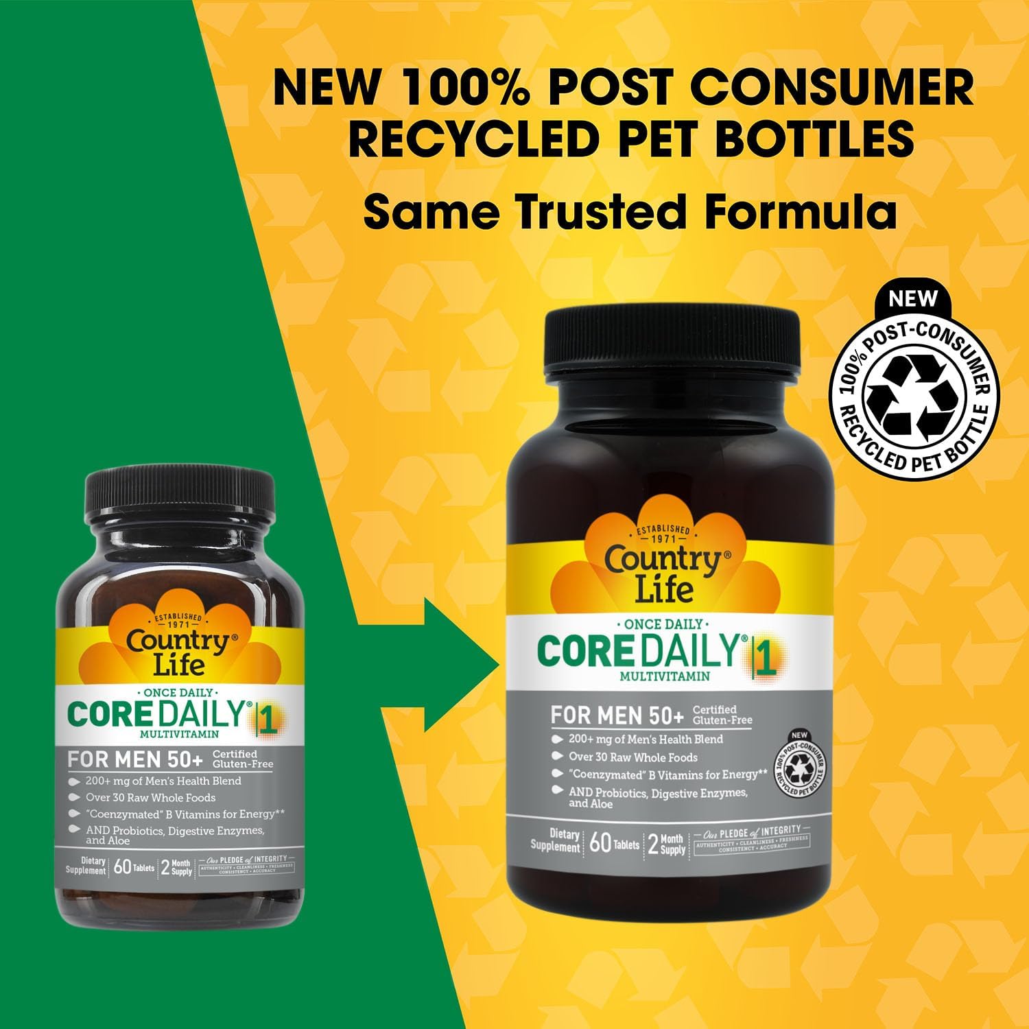 Country Life CORE Daily-1 Multivitamin for Men 50+ - Gluten-Free, Energy Support with Coenzymated B Vitamins, Probiotics, Whole Food and Digestive Enzymes, Certified Gluten Free, 60 Tablets - Image 2