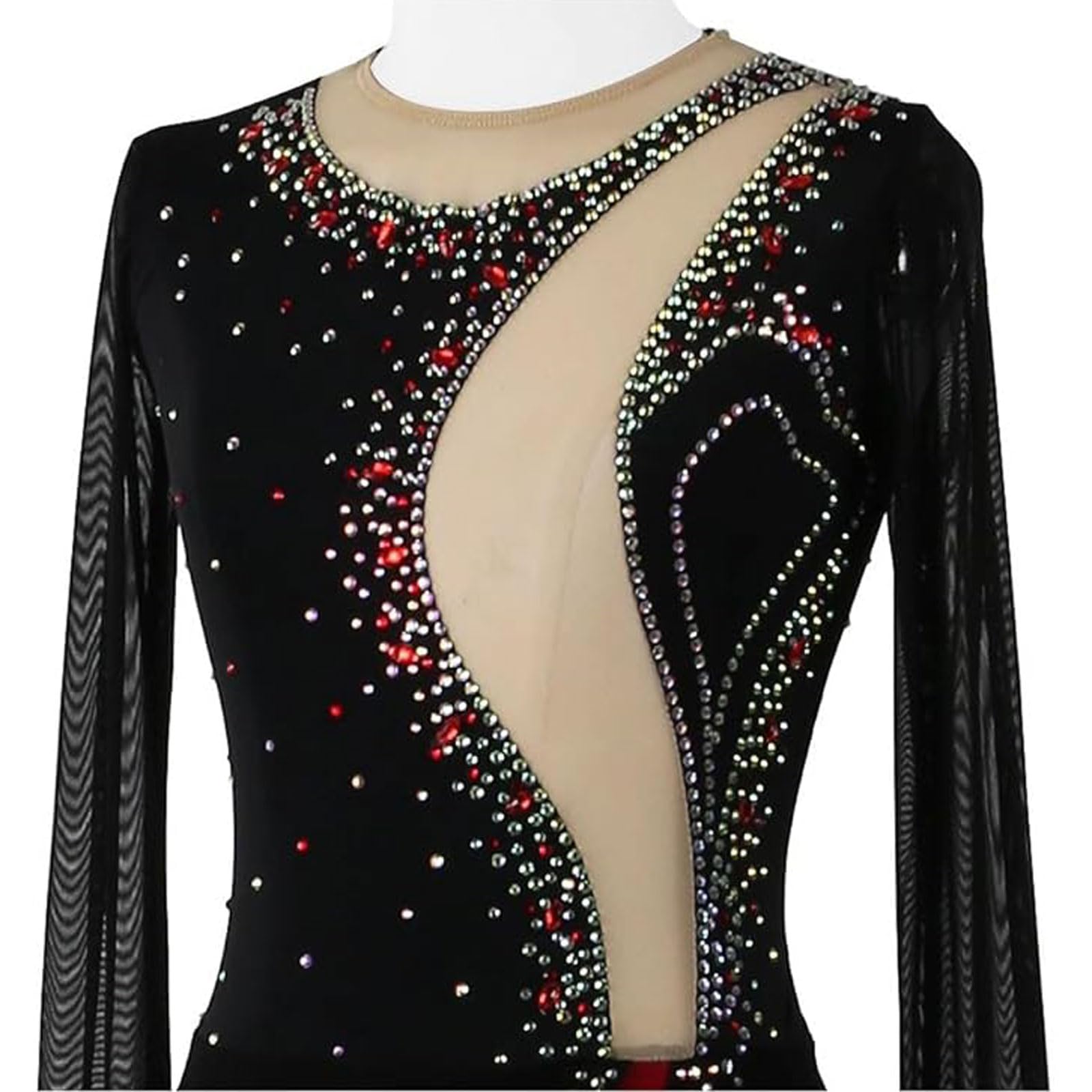 Eisfigur Skaten Kleider Langarm Rollschuhe Leistung Rock Damen Gymnastik Trikot Kleidung Ballett Tanzen Ausbildung Anzug mit Strasssteinen