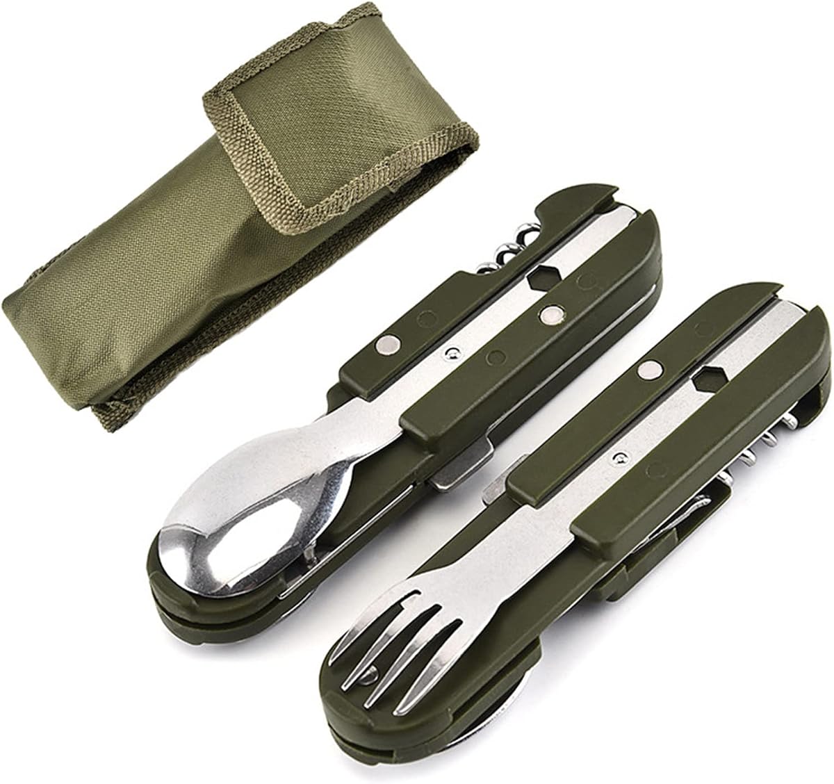Juego de vajilla de camping desmontable, vajilla de viaje portátil 5 en 1 de acero inoxidable, vajilla plegable multifuncional para exteriores (2 paquetes)