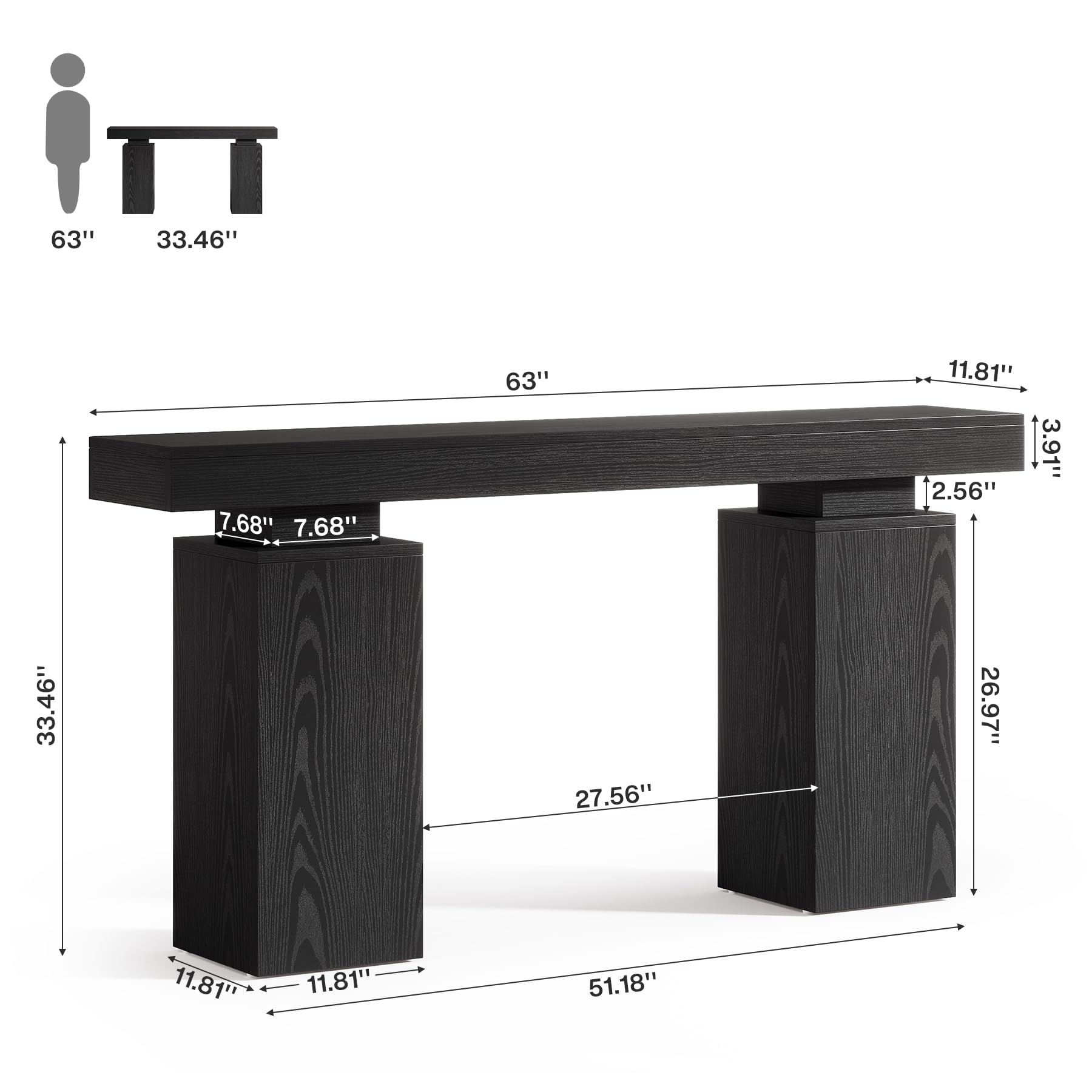 Tribesigns 160 cm Langer Konsolentisch, Bauernhaus Eingangstisch hinter der Couch, Holz Foyertisch, Eingangsstation, Moderne Flurtisch Akzent-Möbel für Wohnzimmer-Dekor, Eingang (Schwarz)