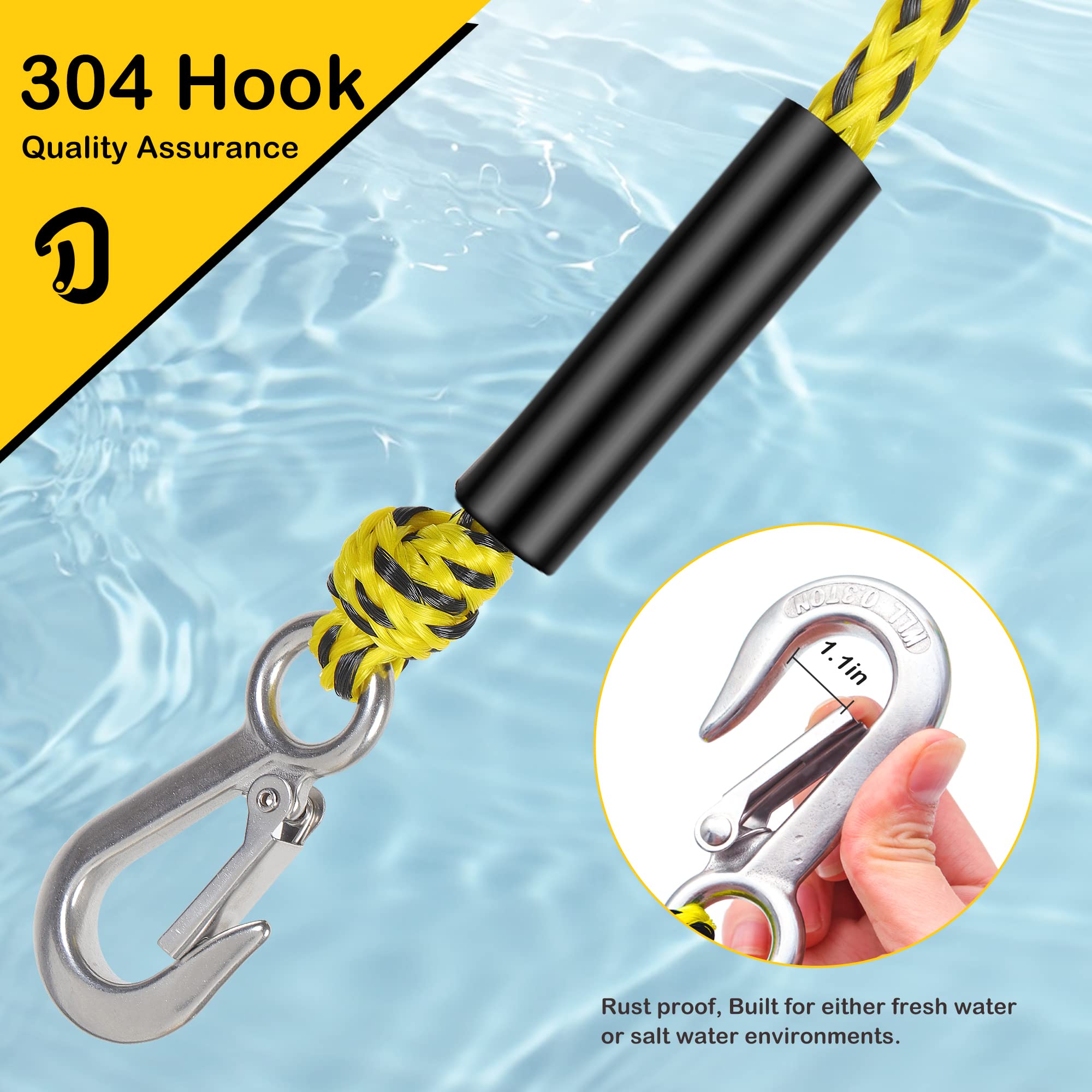 Arnés de tracción para Barco Cyberoctopus para tubing, 5000lbs, polea giratoria 360°, flotante, ganchos acero inoxidable 304, 17ft y 24ft