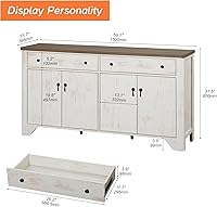 Vista 2 de WAMPAT Buffet Cabinet with 4 Doors and 2 Drawers, 59" W Farmhouse Sideboard Cabinet with Storage, Wood Kitchen Storage Cabinets Coffee Bar Table for
