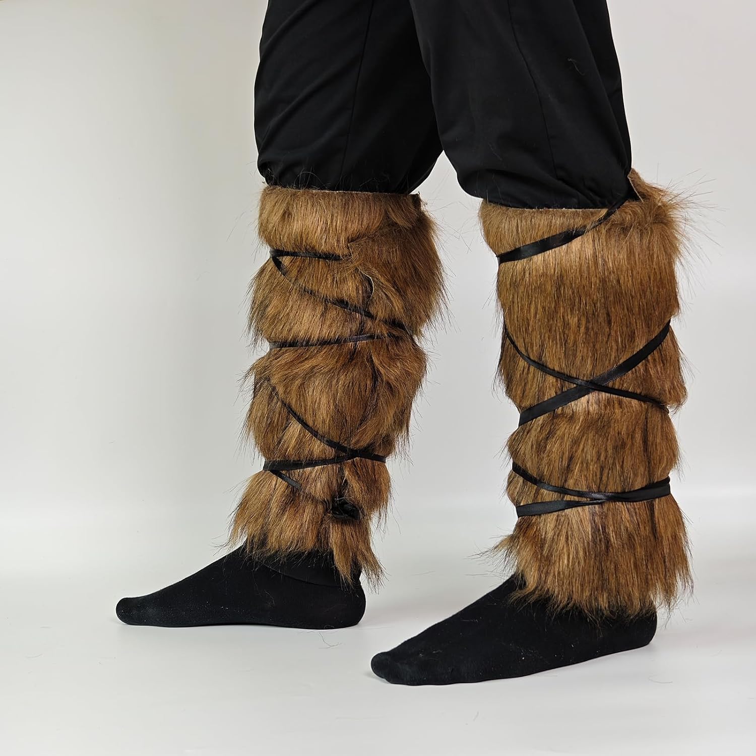 Viking Fur Boot Covers - Faux Fur Leg Warmers for Men and Women, Medieval Cosplay Accessories, Costume Props - Image 2