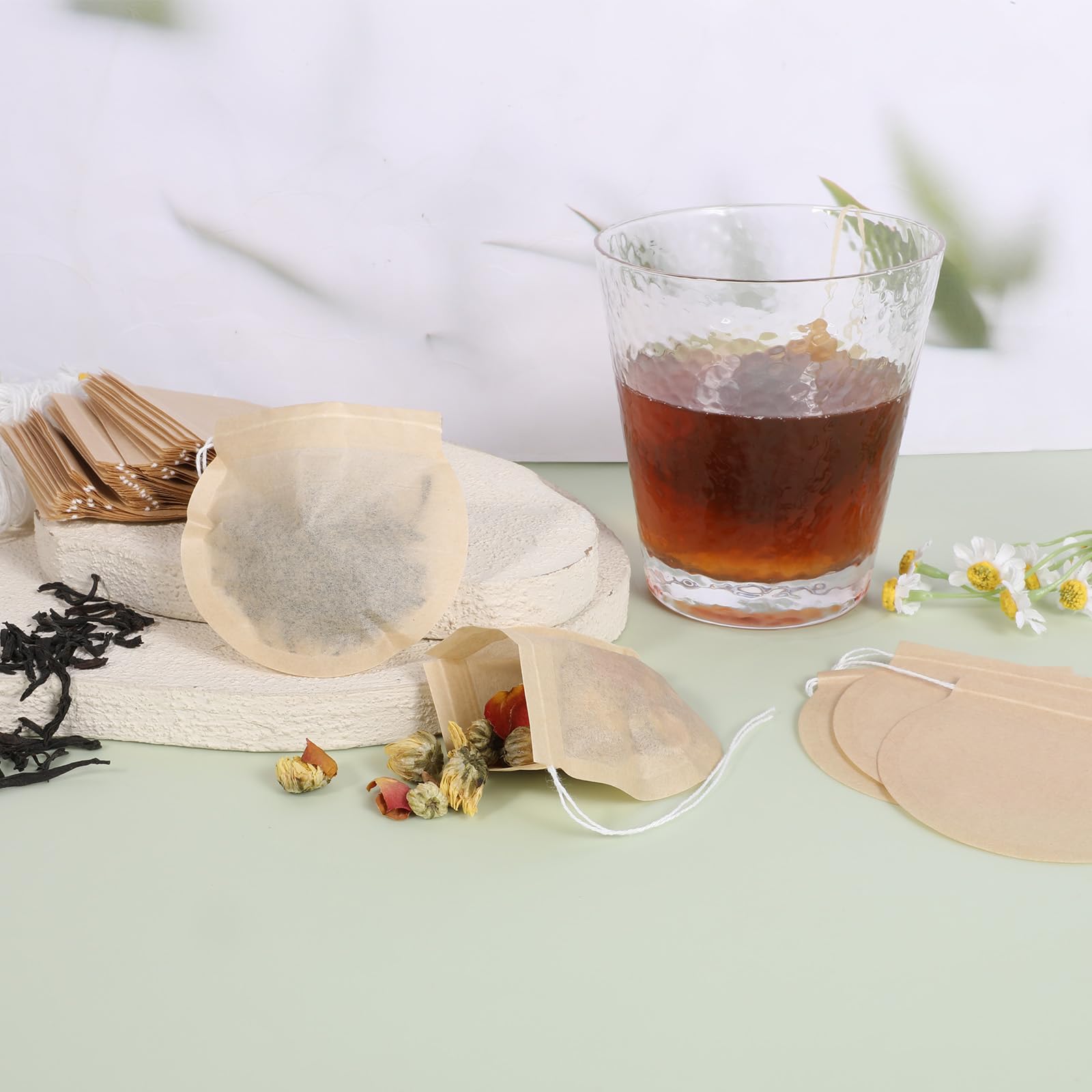 Bolsas de té vacías desechables redondas de papel sin blanquear con cordón, Ptwola 200 unidades para té de hojas sueltas, café, especias