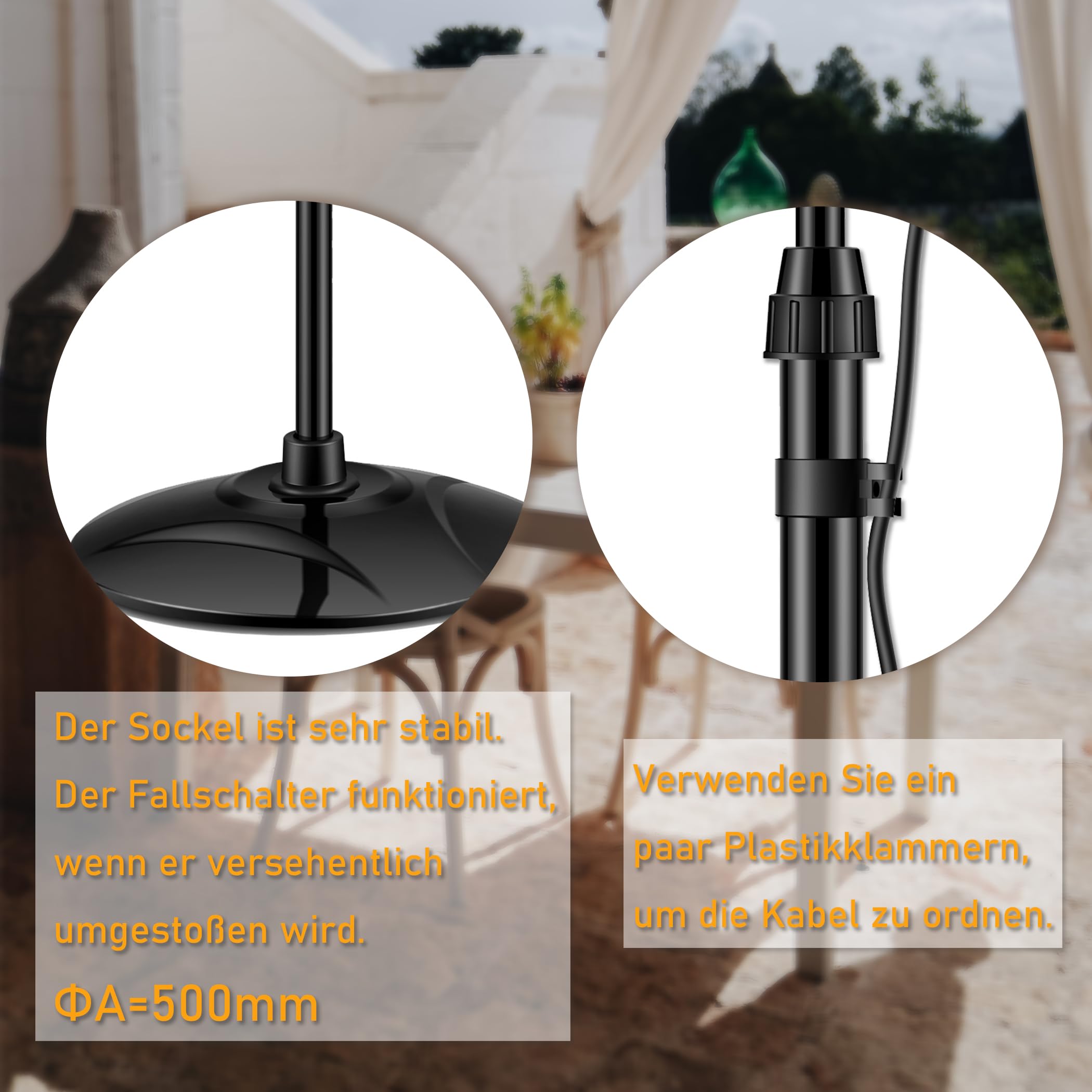 DONYER POWER Riscaldatore elettrico da giardino al quarzo da 2 KW, impermeabile, autoportante all'aperto