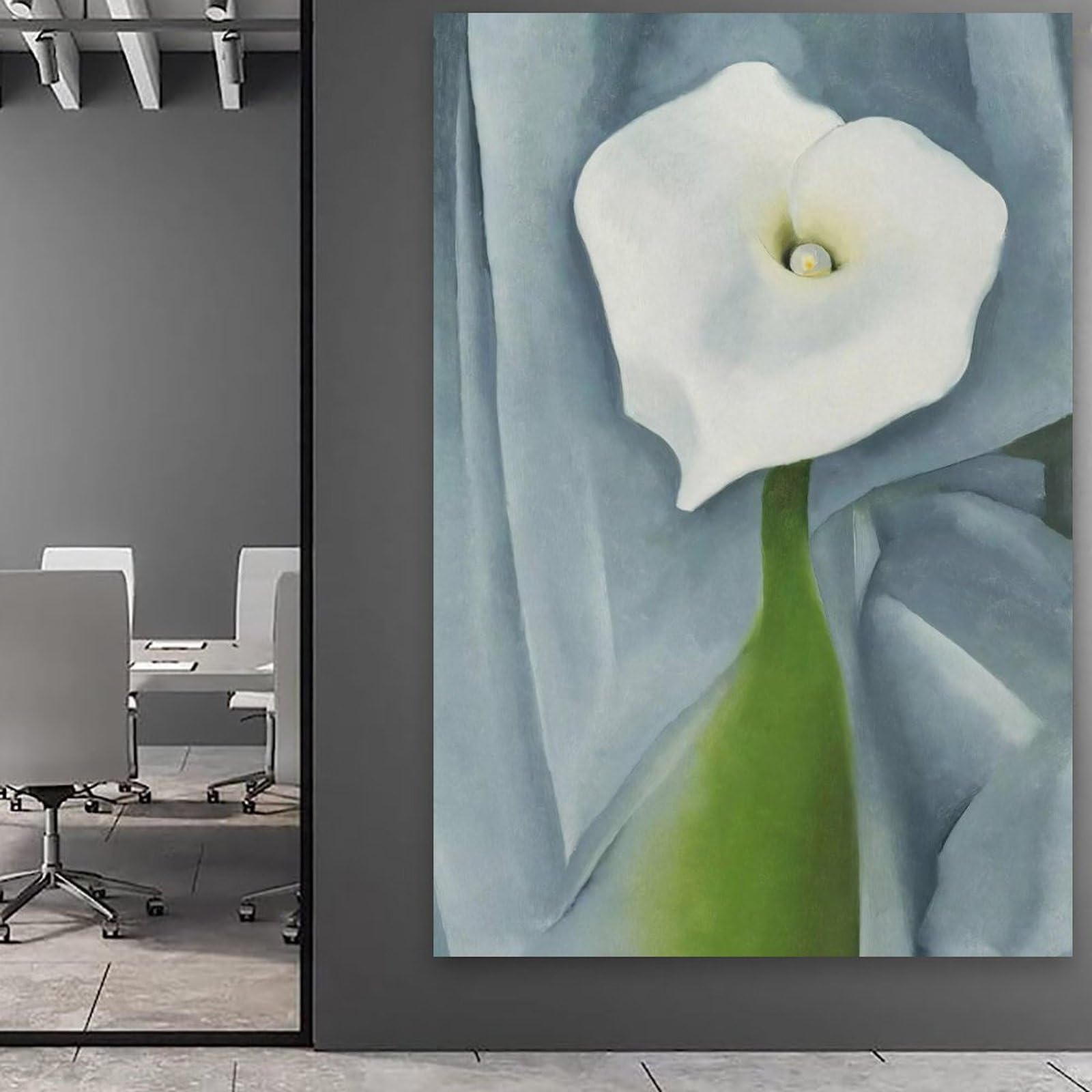 Géorgia O'Kéeffe Künstlerische Arbeit (Calla-Lilie auf Grau), Poster, ästhetischer Wandbehang, Kunstdruck, Fotofarbe für Schlafzimmer, Dekoration, 40 x 60 cm