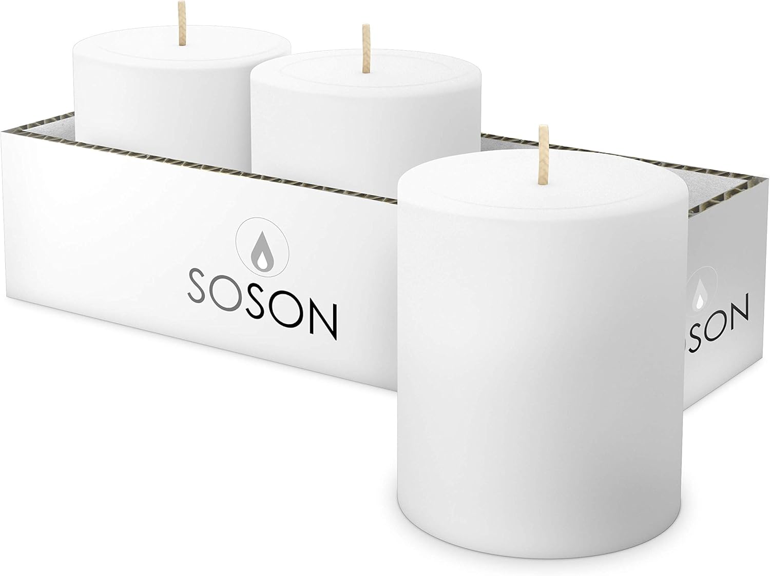 Simply Soson Smooth 3x3 White Candles | Pillar Candles for Home | Unscented Candles & Dripless Pillar Candles | Long Lasting Candles | Large Candle for Home | 3 Pack of Candles : Home & Kitchen